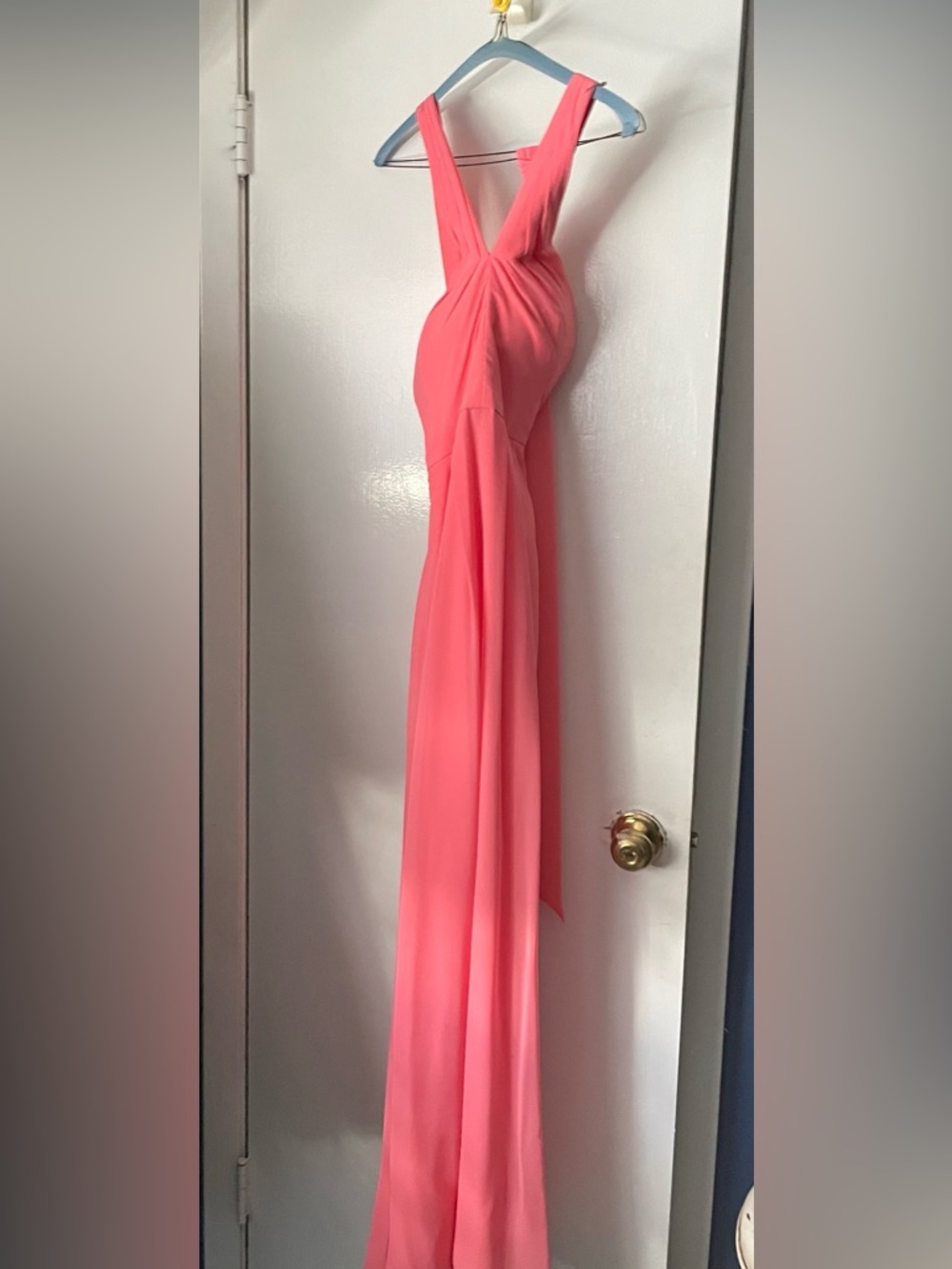 Sleeveless Coral Pink Maxi Dress with Twist Front